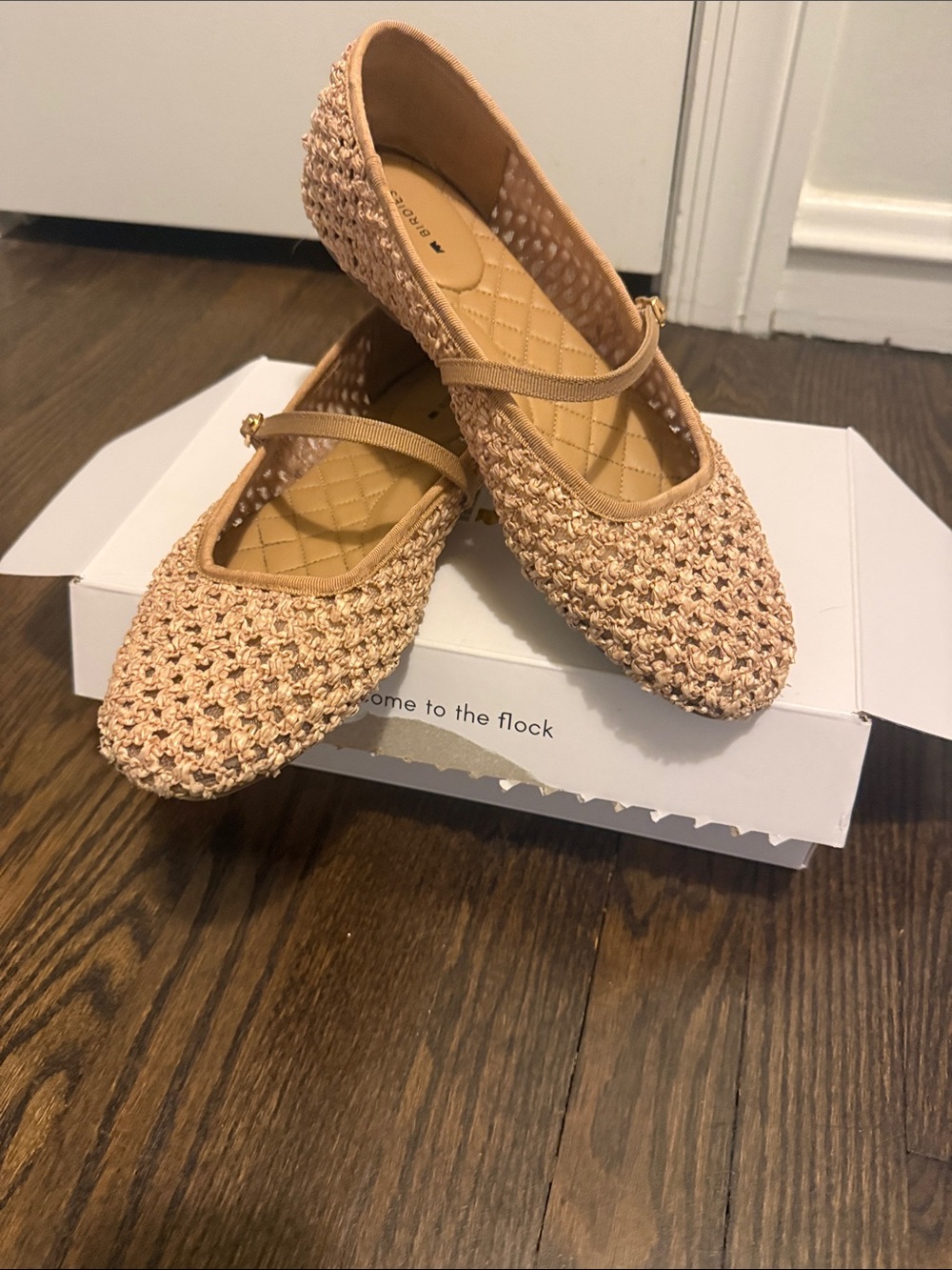 Birdies Hummingbird Woven Mary Jane Flats in tan
